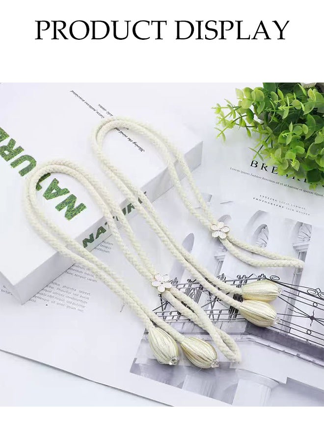 DUNISO 2 قطع ربطات ستائر، حبل قطن لربط الستائر مع مشبك زهور قابل للتعديل، شكل بسيط وجوي، عملي وأنيق، مناسب لستائر غرفة المعيشة وغرفة النوم، 50 سم، أبيض فاتح - Image 4