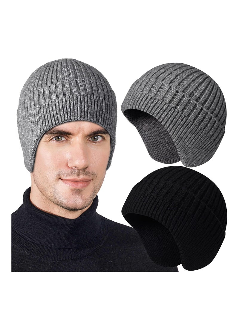 SYOSI Winter Beanies with Ear Flaps for Men Women, Stocking Caps Warm Ear Flap Hat with Fleece Lined Knit Brimmed Ski Cap - Image 1