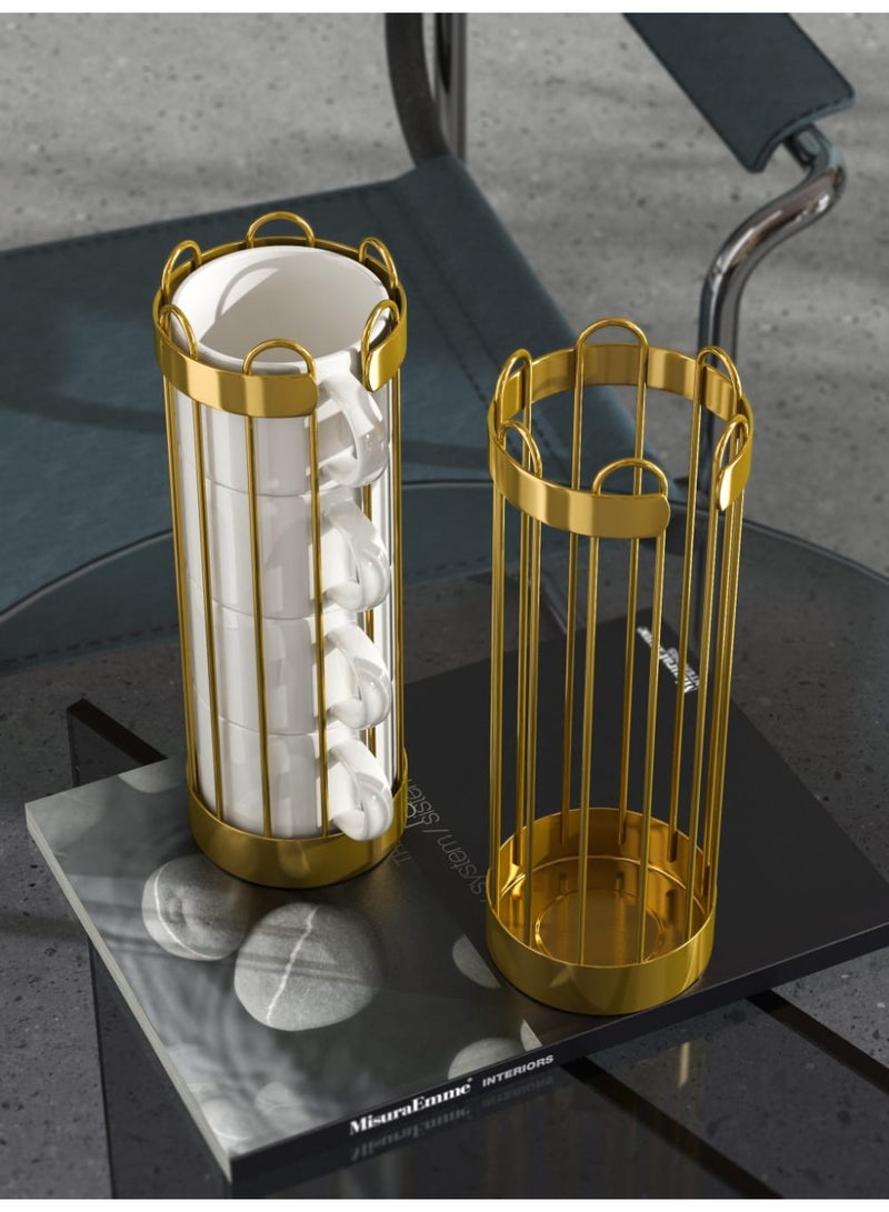 Smart Storage Stacking Mug & Stand Set with Gold Rack – Ceramic Coffee Cups Organizer. - Image 3