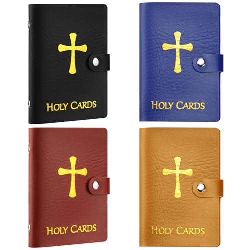 Eersida 4 Pcs Prayer Card Holder Carrying Each Case Hold to 40 Holy Card Holder Case Faux Leather with Snap Closure Holy Bag Organizer for Religious PrayerClassic - Image 1