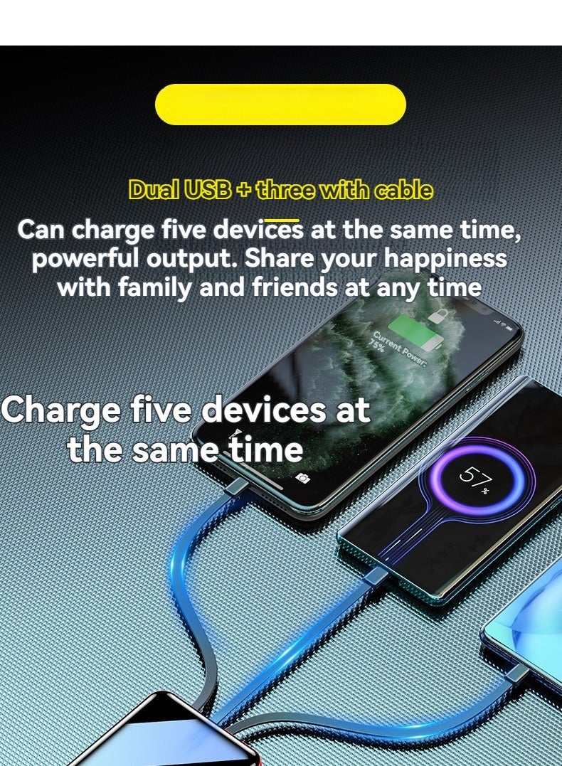 20000mAh Mobile Power Bank with Charging Cable Mirror Digital Display Mobile Power Bank Large Capacity Fast Charging Mini Portable (White) - Image 4