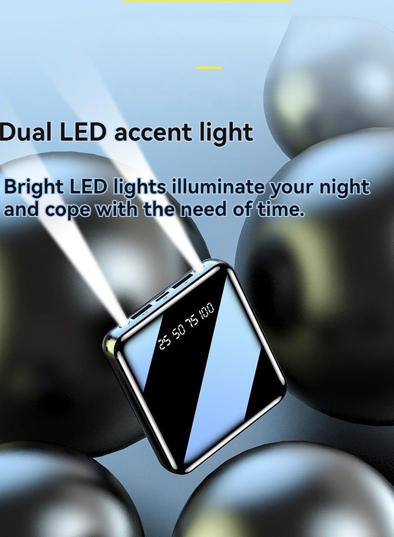 20000mAh Mobile Power Bank with Charging Cable Mirror Digital Display Mobile Power Bank Large Capacity Fast Charging Mini Portable (White) - Image 3