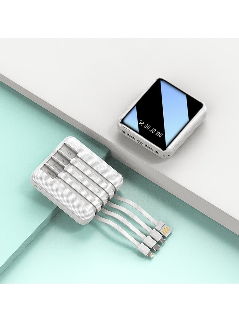 20000mAh Mobile Power Bank with Charging Cable Mirror Digital Display Mobile Power Bank Large Capacity Fast Charging Mini Portable (White) - Image 1