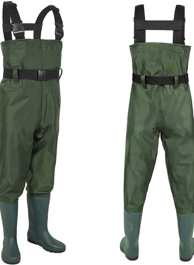 LANGXUN (12/13 Big kid) - Hip Waders for Kids, Lightweight and Breathable PVC Fishing Waders for Children, Waterproof Bootfoot Waders for Boy and Girl, Army Green Chest Waders for Kids - Image 2