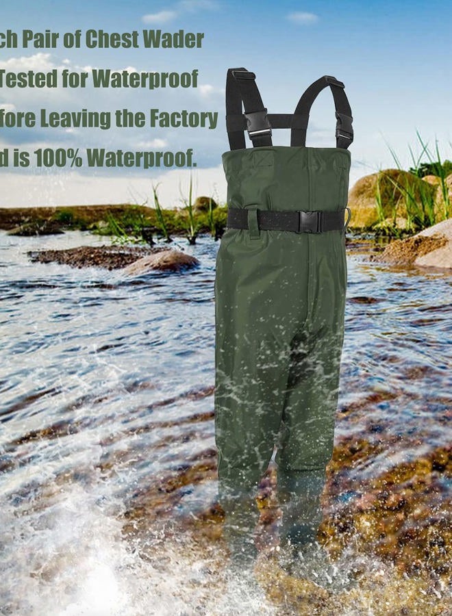 LANGXUN (12/13 Big kid) - Hip Waders for Kids, Lightweight and Breathable PVC Fishing Waders for Children, Waterproof Bootfoot Waders for Boy and Girl, Army Green Chest Waders for Kids - Image 4
