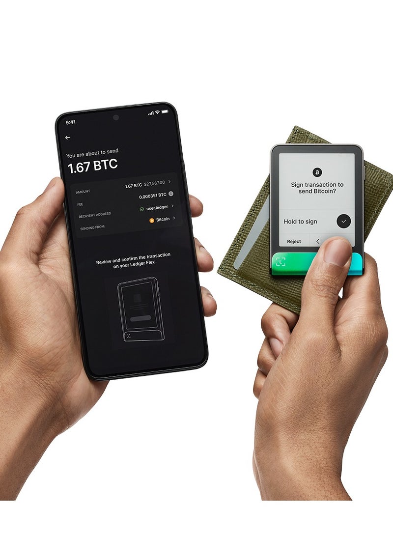 Ledger Flex Hardware Wallet | 2.84" TouchScreen + Recovery Key, Bitcoin Security, World's Safest Crypto Wallet, Bluetooth Connection, USB-C Charging, 5000+ Coins NFT, for iOS & Android - Oxidate Green  - Image 4