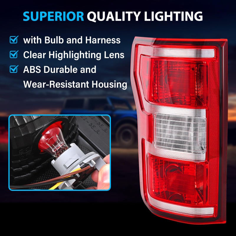 BeamTrack Tail Lights Assembly Compatible with 2018 2019 2020 Ford F-150 Left Driver Side Rear Light Brake Lamp Taillight with Bulb and Harness Replace JL3Z13405H - Image 4