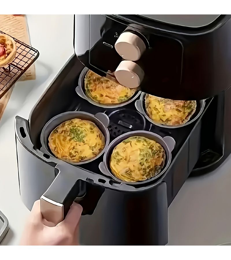 قالب خبز أسود غير لاصق مكون من 4 قطع لأكواب البيض والمافن في المقلاة الهوائية - Image 4
