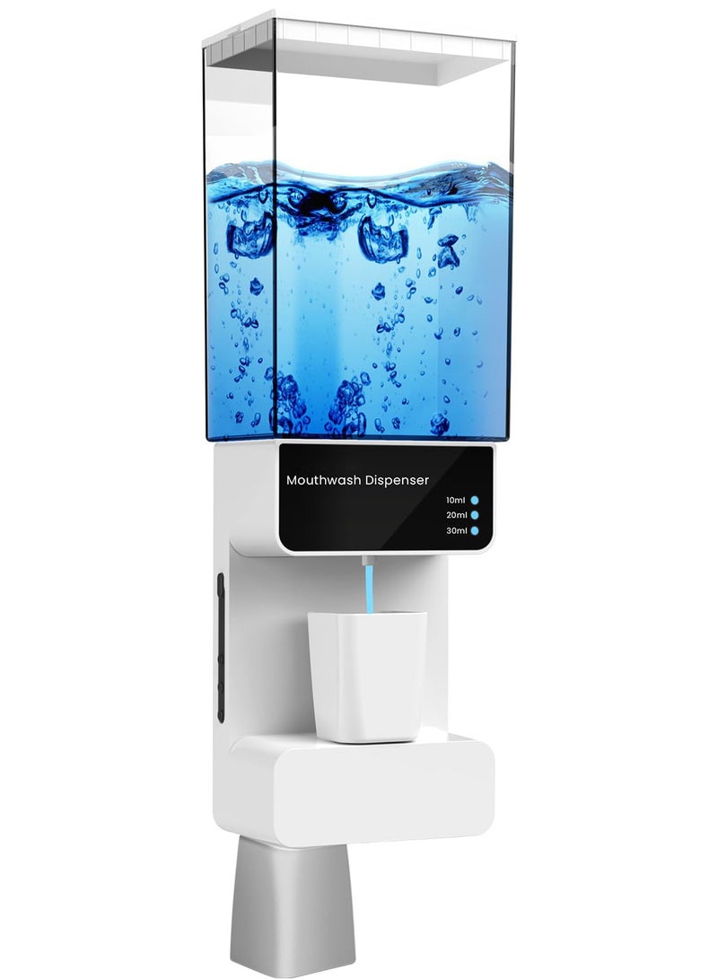 SYOSI Automatic Mouthwash Dispenser with 2 Cups, 700ml Capacity, Electric Dispenser with 10/20/30ml Settings, Dual Magnetic Cups for Kids and Adults, Ideal for Bathroom - Image 1