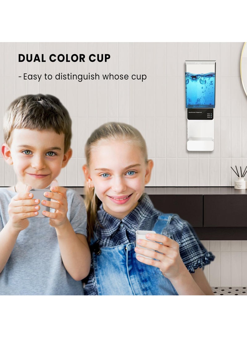 SYOSI Automatic Mouthwash Dispenser with 2 Cups, 700ml Capacity, Electric Dispenser with 10/20/30ml Settings, Dual Magnetic Cups for Kids and Adults, Ideal for Bathroom - Image 4