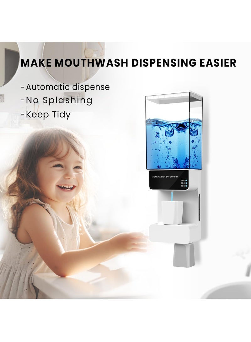 SYOSI Automatic Mouthwash Dispenser with 2 Cups, 700ml Capacity, Electric Dispenser with 10/20/30ml Settings, Dual Magnetic Cups for Kids and Adults, Ideal for Bathroom - Image 2