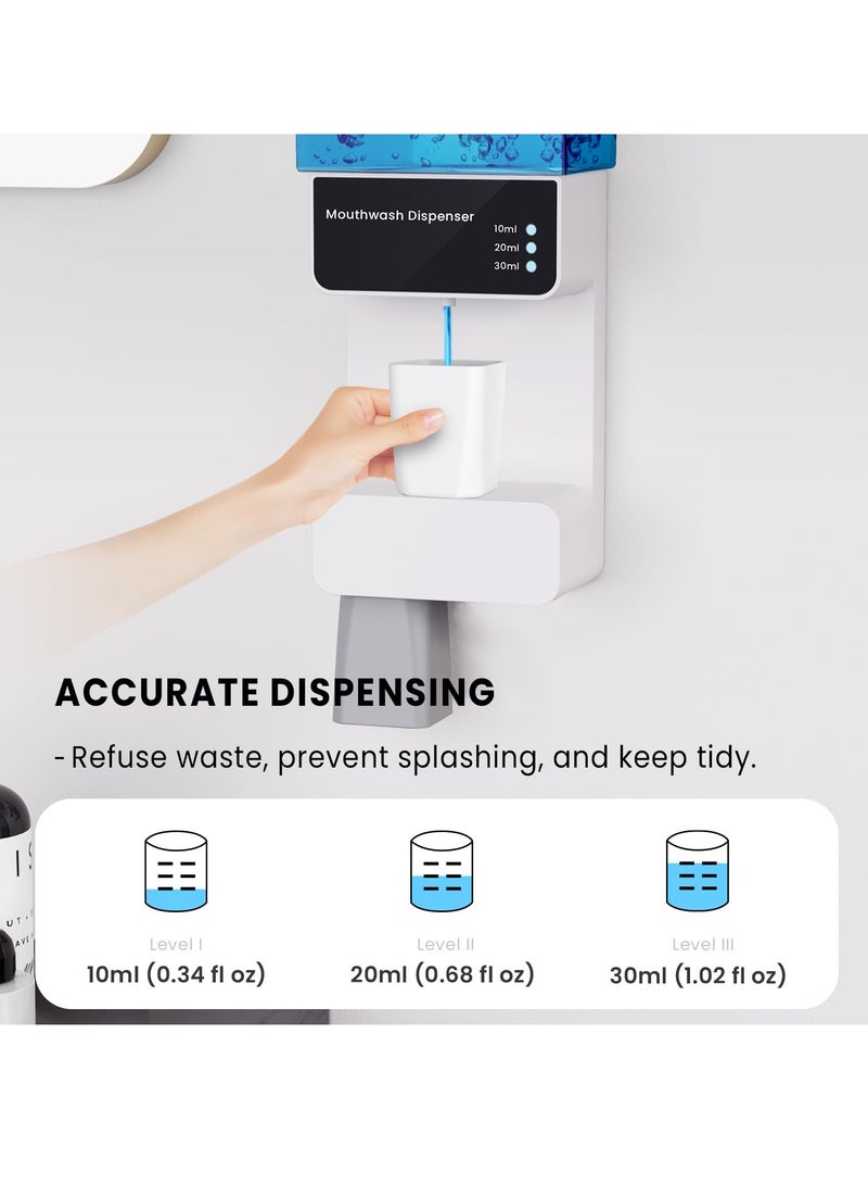 SYOSI Automatic Mouthwash Dispenser with 2 Cups, 700ml Capacity, Electric Dispenser with 10/20/30ml Settings, Dual Magnetic Cups for Kids and Adults, Ideal for Bathroom - Image 3