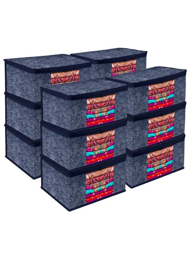 Kuber Industries Saree Storage Bag | Clothes Storage Bag | Wardrobe Storage Bag | Cloth Storage Organizer | Visible Window Saree Bag | Flower Printed | 9 Inch | Pack of 12 | Navy Blue - Image 1