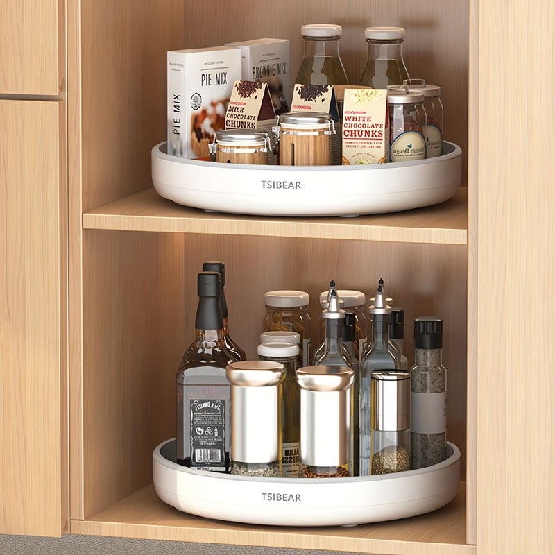 Gray Large Turntable Rotating Storage Rack Kitchen Spice Organizer - Image 1