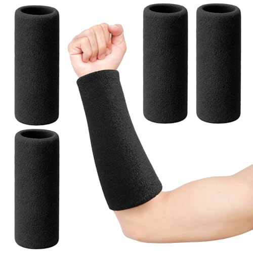 Chicingyou 4 Pcs 9.84 Inch Extra Long Wristbands Sweatbands Arm Sweat Bands Football Tennis Volleyball Basketball Bulk Elastic Wrist Sweatbands for Men Women Gymnastics Workout Running Outdoor Activity (Black) - Image 1