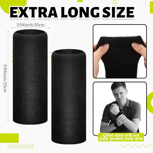 Chicingyou 4 Pcs 9.84 Inch Extra Long Wristbands Sweatbands Arm Sweat Bands Football Tennis Volleyball Basketball Bulk Elastic Wrist Sweatbands for Men Women Gymnastics Workout Running Outdoor Activity (Black) - Image 2