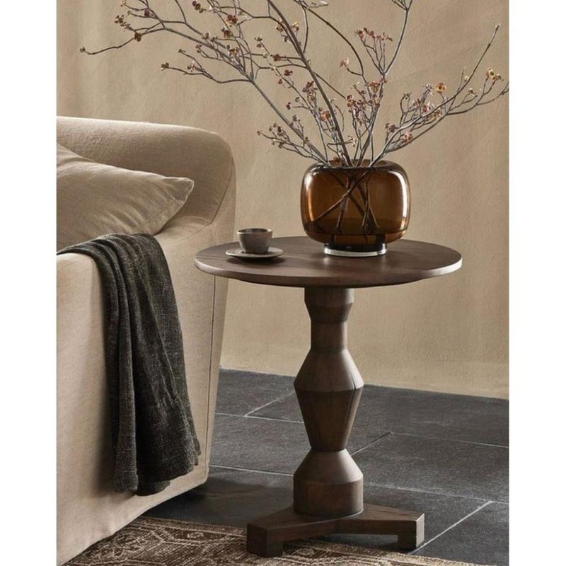 بيتك طاولة جانبية خشب طبيعي وخشب قشرة الجوز الطبيعي بني - 45×45×60 سم - Image 1