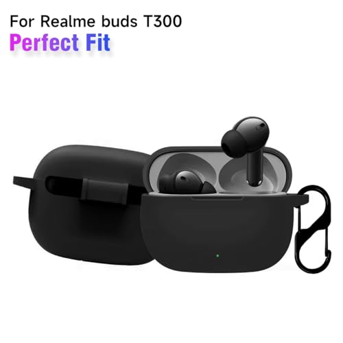 KACA Protective Shockproof Silicone Cover Case with Buckle Compatible with Realme Buds T300 (Black) - Image 4