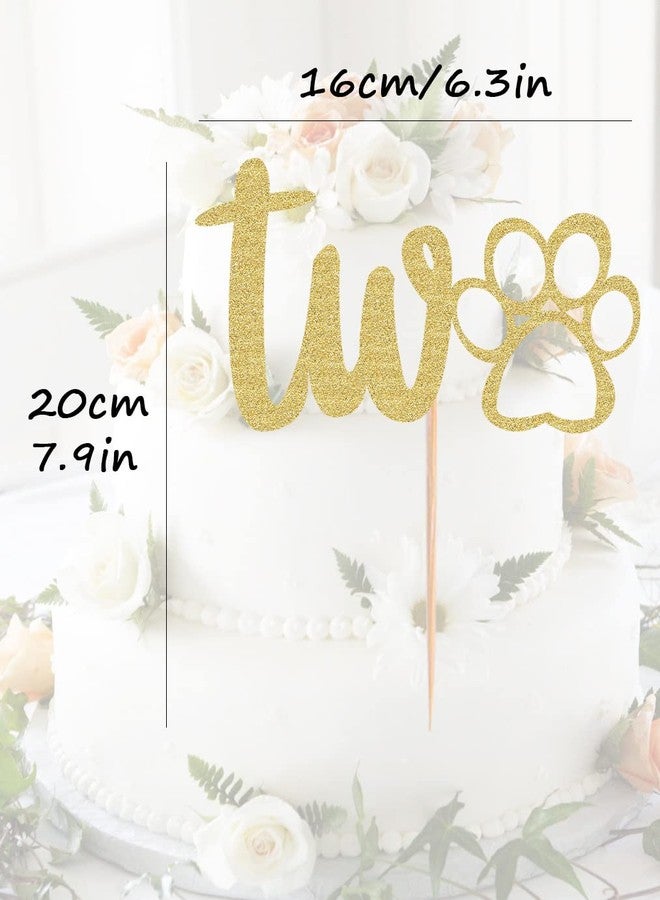 AHAORAY Paw Print Two Cake Topper - Gold Glitter Pet Dog Second Birthday Cake Decorations Supplies - Pet Puppy Theme Party Cake Decor, for Pet Birthday Party, Baby Shower Favors or Photo Booth Props - Image 3
