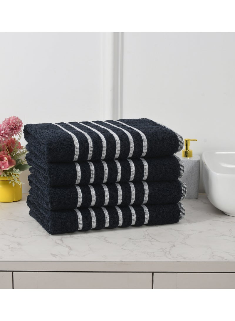 AURIO مجموعة مناشف استحمام قطنية فاخرة 100% - 4 قطع كبيرة 70x140 سم مناشف جسم فاخرة فائقة الامتصاص مع حافة دابي بخطوط بحرية ستة - مجموعة فاخرة أنيقة - Image 1