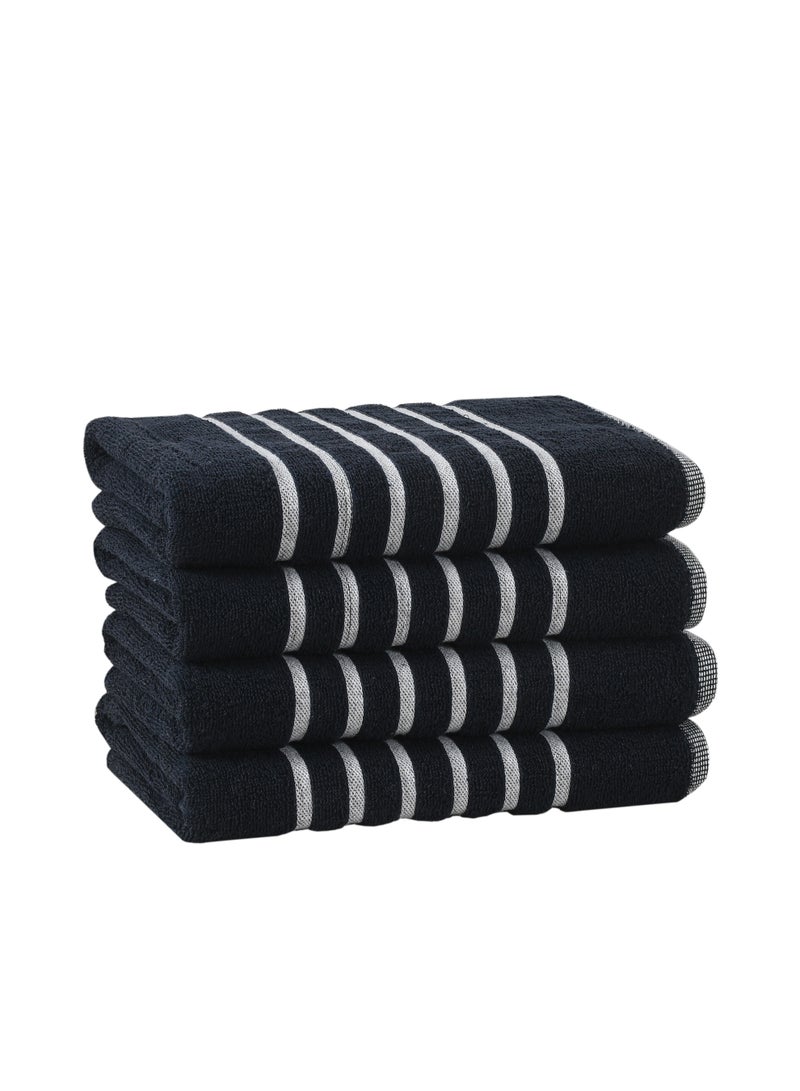AURIO مجموعة مناشف استحمام قطنية فاخرة 100% - 4 قطع كبيرة 70x140 سم مناشف جسم فاخرة فائقة الامتصاص مع حافة دابي بخطوط بحرية ستة - مجموعة فاخرة أنيقة - Image 4