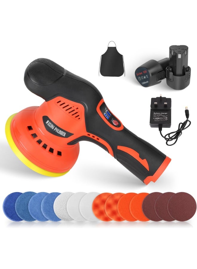 ZLH HITY جهاز تلميع السيارات اللاسلكي مع بطاريتين ليثيوم قابلة لإعادة الشحن 12 فولت، 8 سرعات متغيرة، 2800-5500 دورة في الدقيقة، جهاز تلميع بدون فرشاة مناسب لتلميع السيارات والقوارب، والتفاصيل، والتشميع، وإزالة الخدوش - Image 1