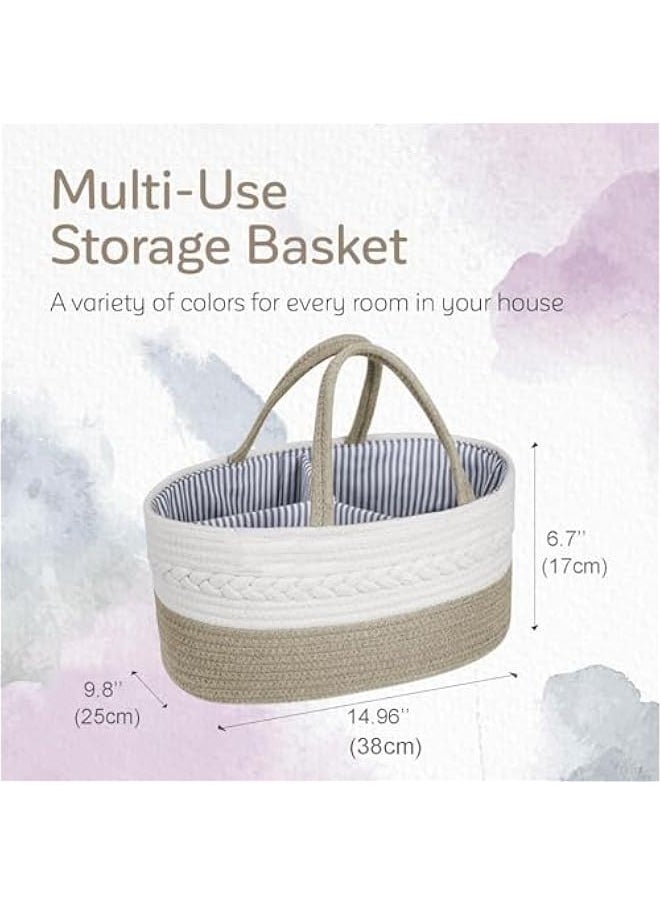 TRASSLE Baby Diaper Caddy Organizer, Large Cotton Rope Nursery Baby Basket, Changing Table Organizer for Baby Diaper Storage, Portable Car Organizer with Removable Divider, Baby Shower Gifts  - Image 3