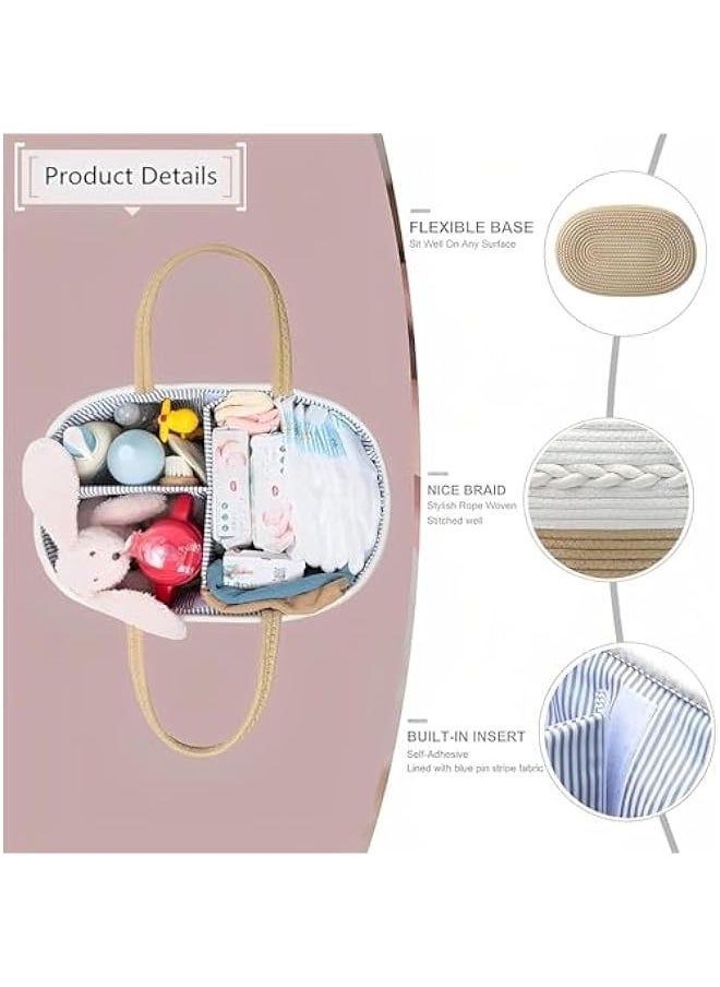 TRASSLE Baby Diaper Caddy Organizer, Large Cotton Rope Nursery Baby Basket, Changing Table Organizer for Baby Diaper Storage, Portable Car Organizer with Removable Divider, Baby Shower Gifts  - Image 5
