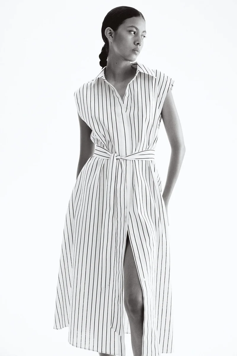 اتش اند ام فستان بتصميم قميص من مزيج الكتان