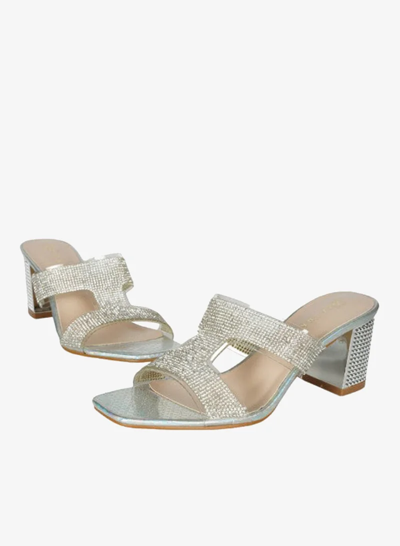 ZAYNA 221-77 Zayna Ladies  High Block Heel Slip on 15C1596-10 Silver