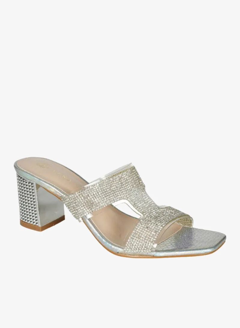 ZAYNA 221-77 Zayna Ladies  High Block Heel Slip on 15C1596-10 Silver