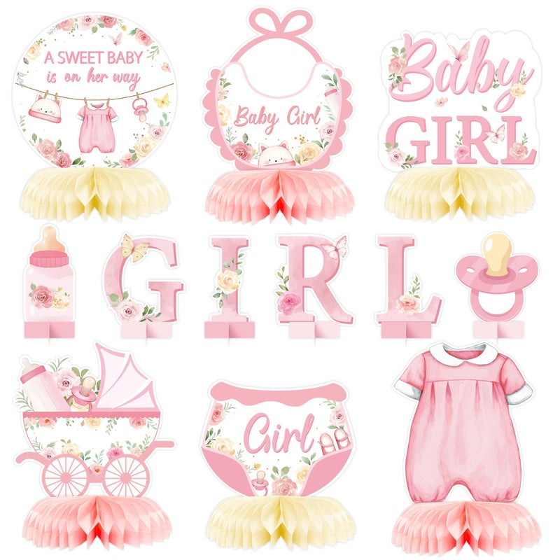 ANGOLIO 12Pcs Floral Sweet Baby Shower Party Honeycomb Centerpieces Spring Easter Gifts Sweet Baby Is On Her Way Baby Girl Party Table Decoration Pink Floral Girl Decor for Baptism Gender Reveal - Image 3