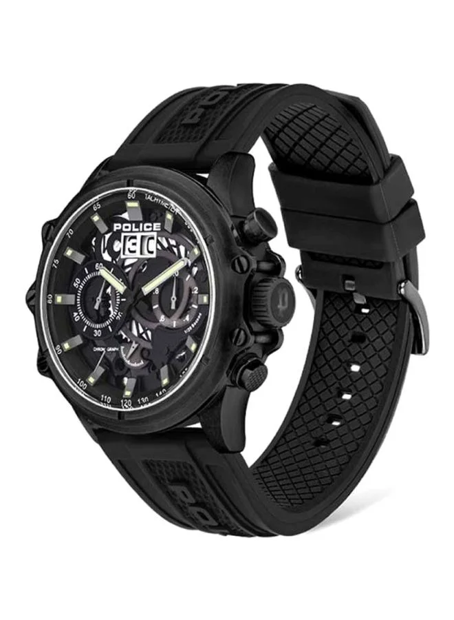 POLICE Luang Black Dial Black Silicone Strap Chronograph Watch for Men 48mm