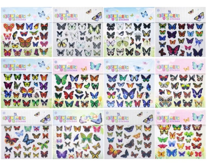 E Shopping Multi Colored Butterfly Stickers Charts Set of 3 Charts for School Projects Decoration Hobbies Scrapbooking Polyvinyl Chloride - Image 2