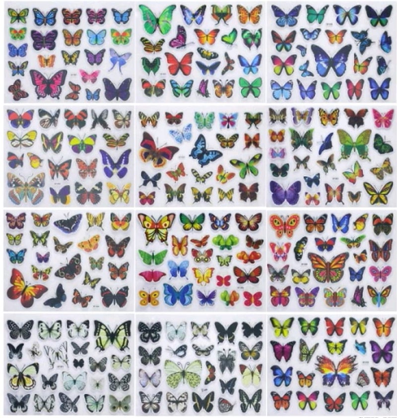 E Shopping Multi Colored Butterfly Stickers Charts Set of 3 Charts for School Projects Decoration Hobbies Scrapbooking Polyvinyl Chloride - Image 1