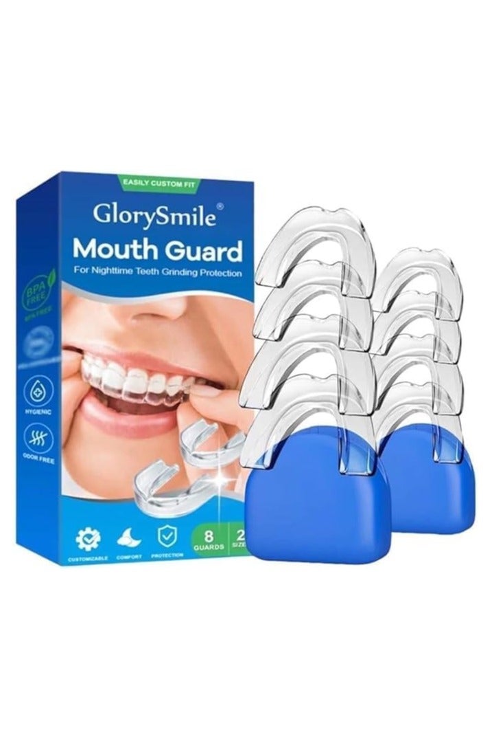 GlorySmile Night Mouth Guard for Teeth Grinding - 8-Pack Moldable Mouthguards to Reduce Teeth Grinding and Clenching While Sleeping - Custom Night Guards in 2 Sizes with 2 Travel Cases - Comfortable and Convenient for Nighttime Teeth Protection and Grinding - Image 1