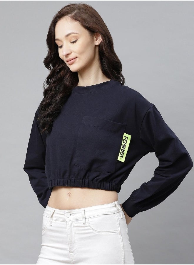 Hubberholme Navy Blue Sweatshirt For Women  - Image 3