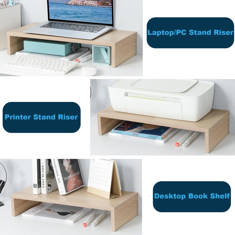 TEAMIX 20 Inch Wood Monitor Stand Riser, Wooden Desktop Stand for PC/TV/Laptop/Printer, Cozy Monitor Riser with Storage, Computer Stand Space-Saving - Image 3