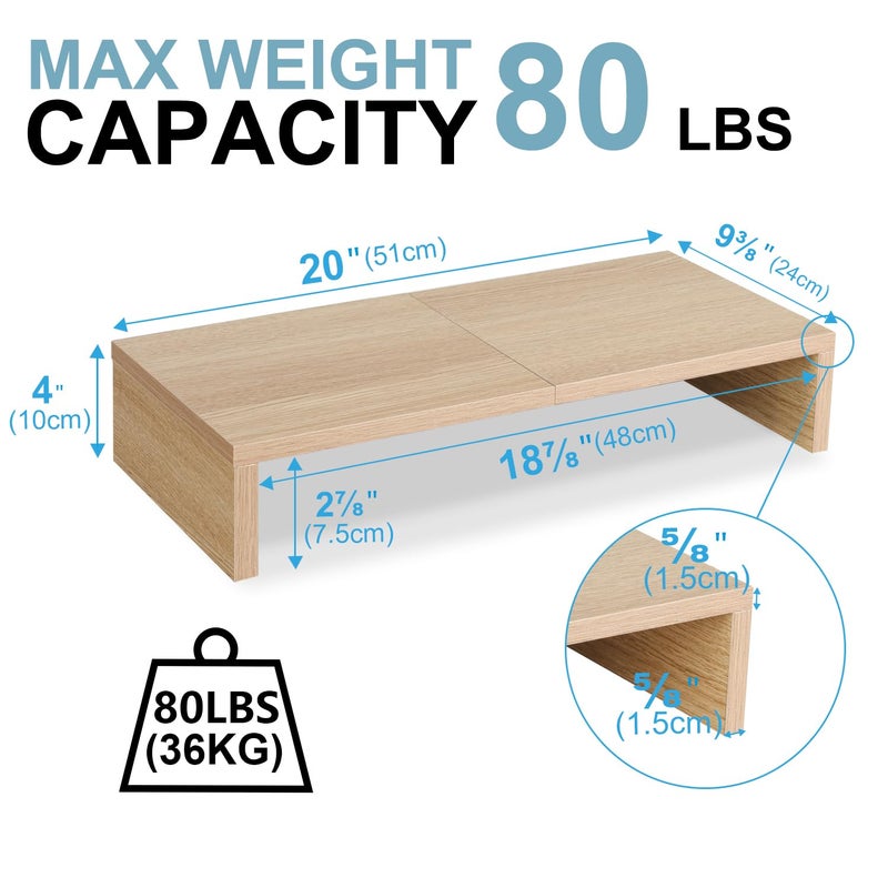 TEAMIX 20 Inch Wood Monitor Stand Riser, Wooden Desktop Stand for PC/TV/Laptop/Printer, Cozy Monitor Riser with Storage, Computer Stand Space-Saving - Image 5