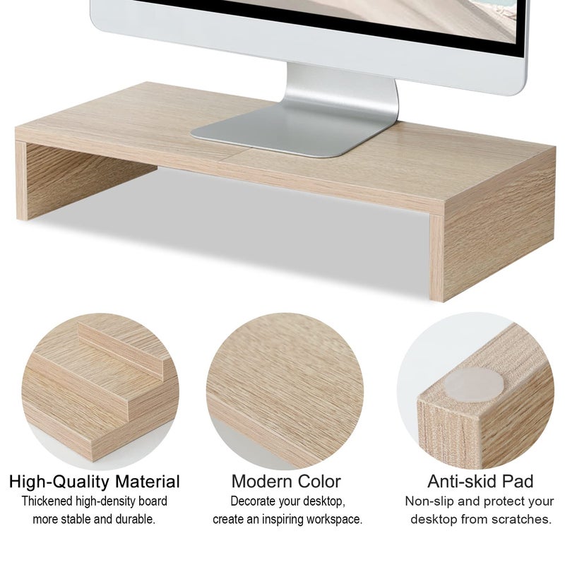 TEAMIX 20 Inch Wood Monitor Stand Riser, Wooden Desktop Stand for PC/TV/Laptop/Printer, Cozy Monitor Riser with Storage, Computer Stand Space-Saving - Image 4
