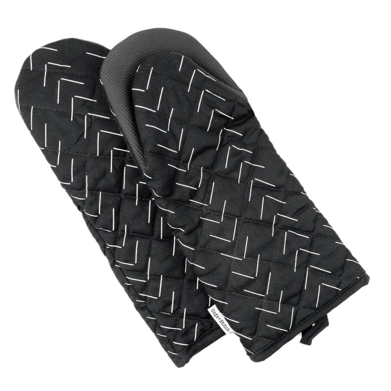 Sage+Stitch SageStitch Heat Resistant Designer Kitchen Oven Mitts with Neoprene NonSlip Grips and Hanging Loops  Set of 2 100 Cotton Long Sleeve Kitchen Oven Mitts  55 x 12  Black 