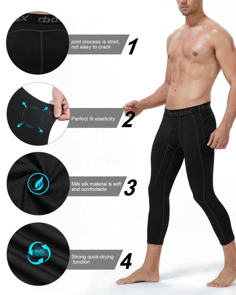 Roadbox Mens 3/4 Compression Pants, Athletic Running Legging Tights, Spandex Base Layer Workout Baseketball Gym - Image 5
