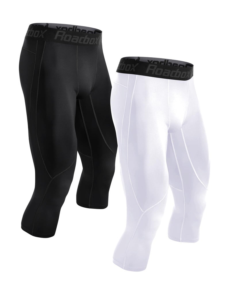 Roadbox Mens 3/4 Compression Pants, Athletic Running Legging Tights, Spandex Base Layer Workout Baseketball Gym - Image 1