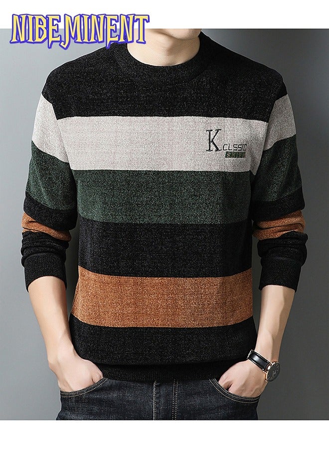 NIBEMINENT All Match Knitted Color Block Sweater, Men's Casual Warm High Stretch Crew Neck Pullover Sweater For Men Fall Winter  - Image 1