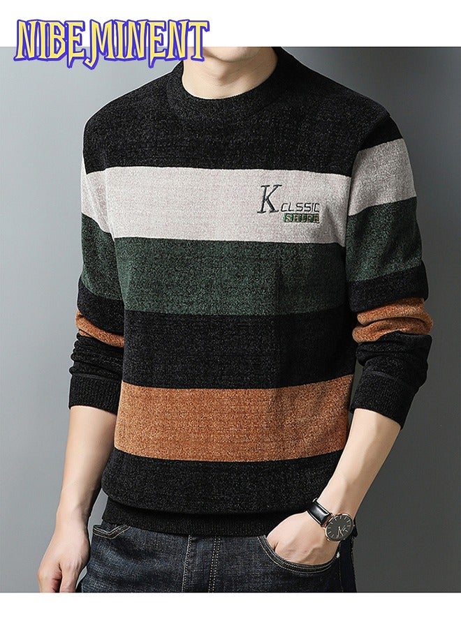 NIBEMINENT All Match Knitted Color Block Sweater, Men's Casual Warm High Stretch Crew Neck Pullover Sweater For Men Fall Winter  - Image 2