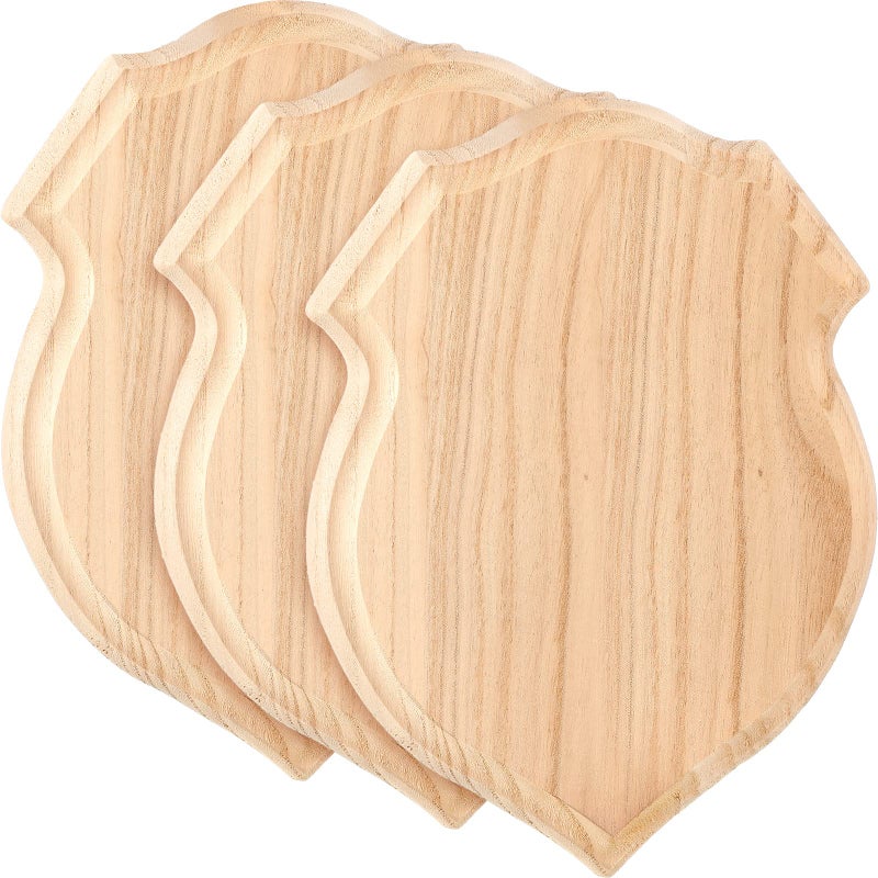 3 Pieces Unfinished Wooden Shield Plaque Blank 9 x 12 Inch Wooden Plaques for Crafts Carving Natural Planks Boards for DIY Projects Home Wall Decor