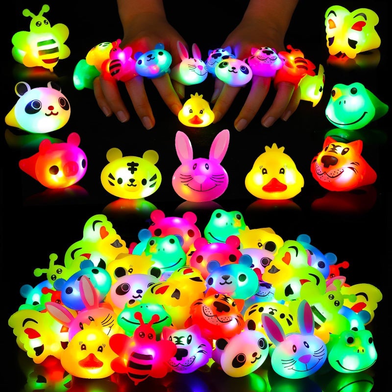 SCIONE 40 Pack Light up Rings Birthday Party Favors for Kids Goodie Bag Stuffers Glow in the Dark Halloween Party Supplies Classroom Prizes Cute Animal Treasure Box for Kids - Image 3