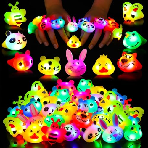 SCIONE 40 Pack Light up Rings Birthday Party Favors for Kids Goodie Bag Stuffers Glow in the Dark Halloween Party Supplies Classroom Prizes Cute Animal Treasure Box for Kids - Image 1