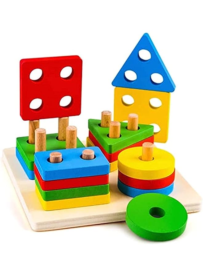 IAF and Girls 1 to 3 years old Toddlers Wooden sorting and Stacking Toys for Toddlers and Children Preschool Education Toys Color Recognition Stacked Shape Classifier Learn Puzzle gifts - Image 1