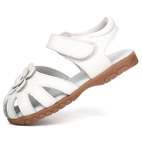 Femizee Girls Genuine Leather Soft Closed Toe Princess Flat Shoes Summer Sandals(Toddler/Little Kid) Size 10 Toddler,White,1504 CN29 - Image 3